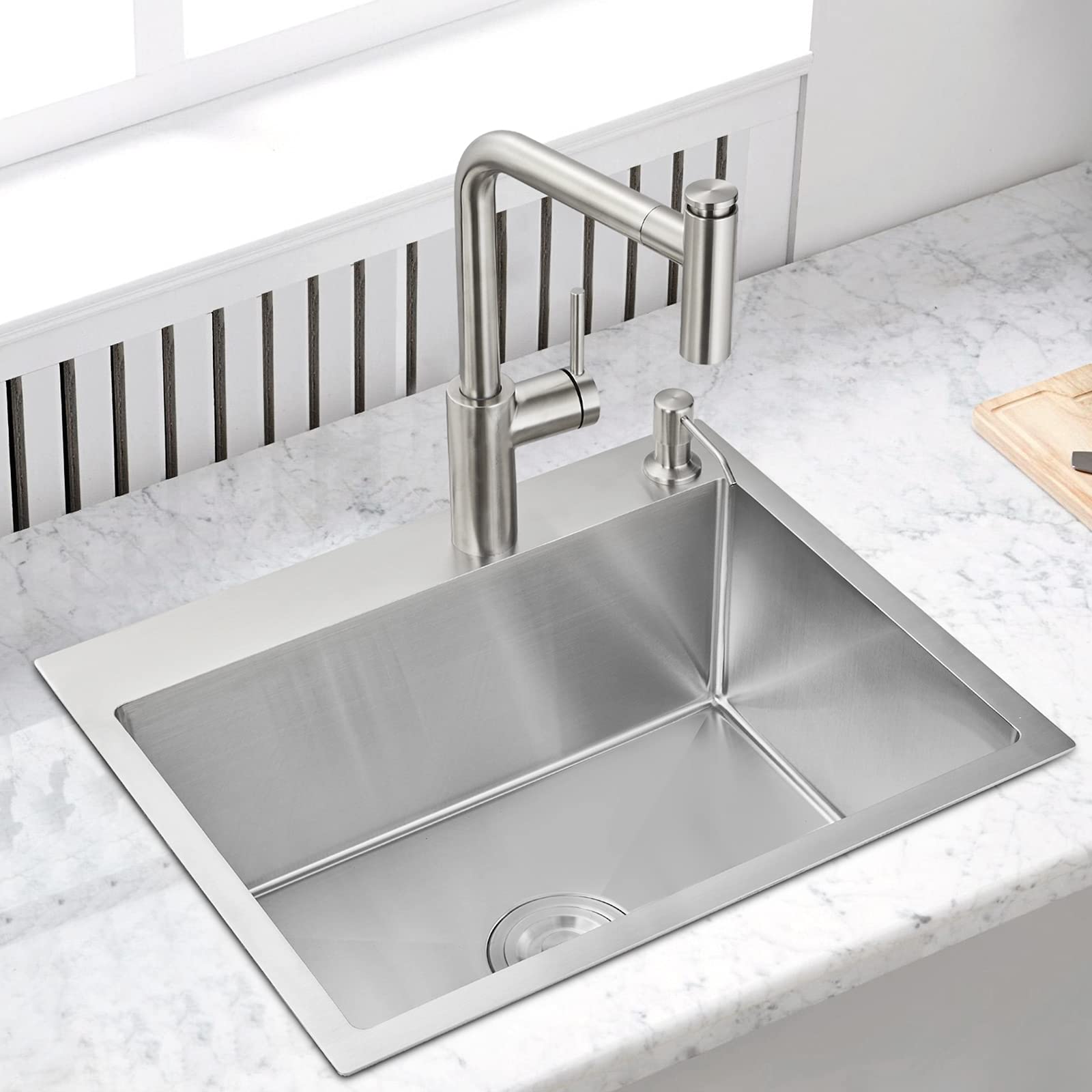 Menatt 22-Inch Drop In Kitchen Sink Brushed, Sus304 Stainless Steel Topmount Kitchen Bar Prep Sink, Single Bowl Workstation Kitc