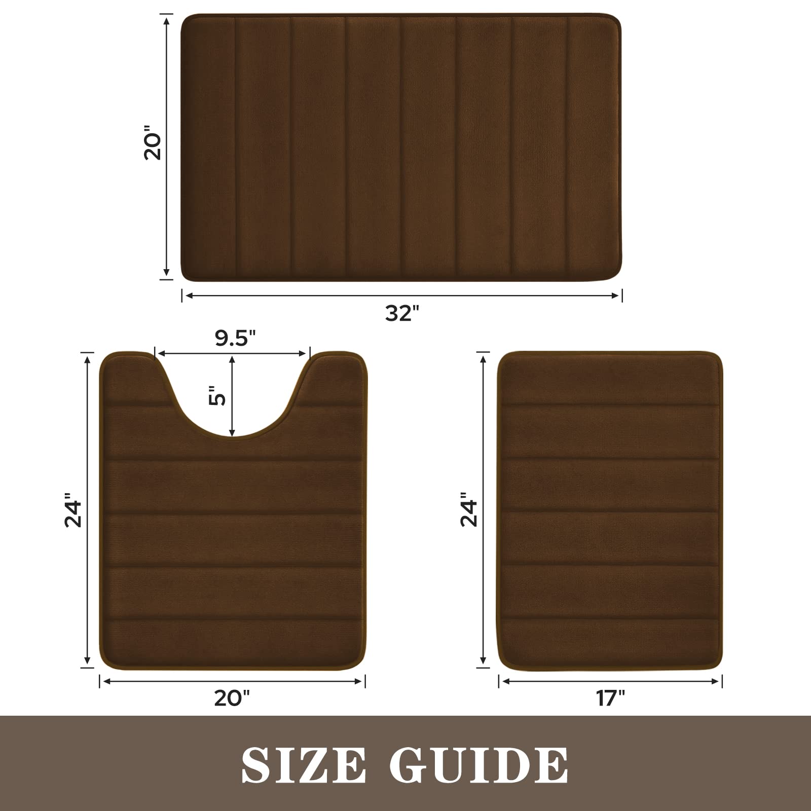 BYSURE Brown Memory Foam Bathroom Rug Set 3 Piece Non Slip Extra Absorbent Shaggy Bathroom Mats and Rugs Sets  Soft & Dry Bath Mat Sets for Bathroom Washable Carpets Set