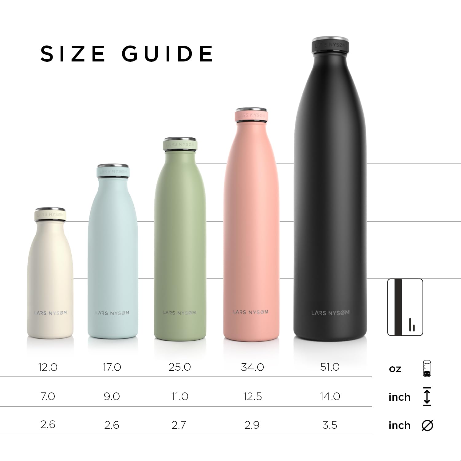 Lars Nysm Stainless Steel Insulated Water Bottle 12Oz 17Oz 25Oz 34Oz 51Oz | Insulated Thermo Flask For Hot And Cold Beverages |