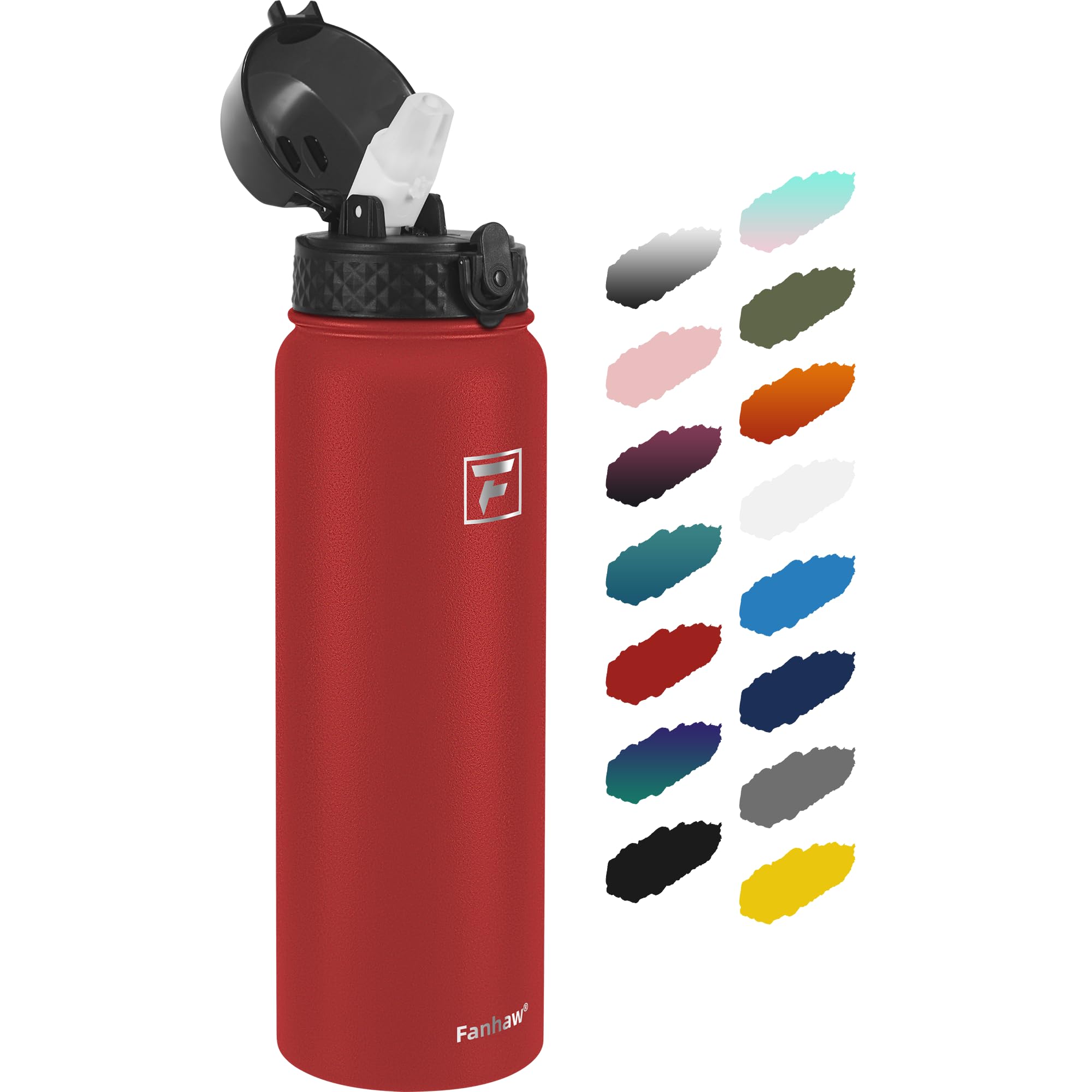 Fanhaw 32 oz Insulated Stainless Steel Water Bottle with Straw Lid, Leakproof Sports Bottle for Men, Women & Teens (Red)
