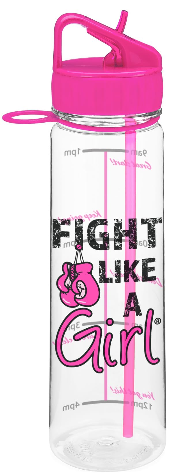 Fight Like a Girl Knockout SlimKim Water Sports Bottle 30 oz for Breast Cancer Awareness with Motivational Time Marker  Hot Pin