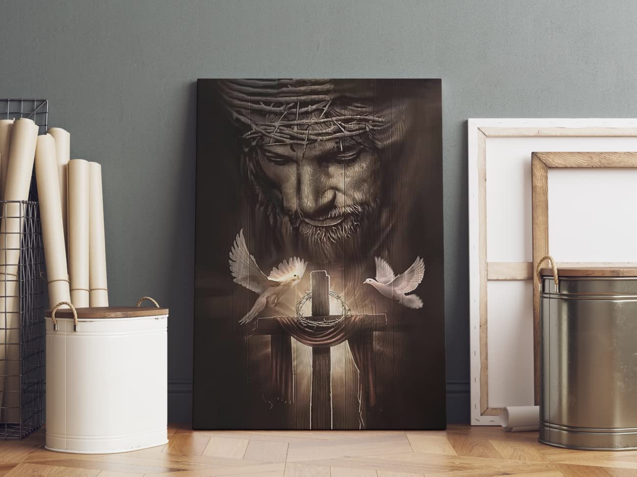 Fchen Art Christian Jesus Lion Canvas Wall Art Jesus And The Cross And The Dove Of Peace Wall Decor Jesus Artwork Christian Wall