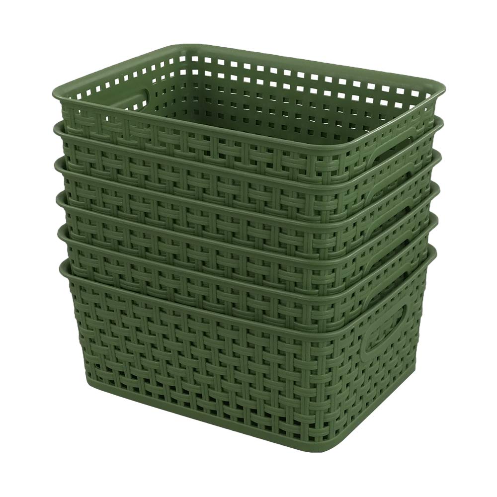 Sandmovie Plastic Weave Storage Baskets For Kitchen Bathroom, Green, 6 Packs
