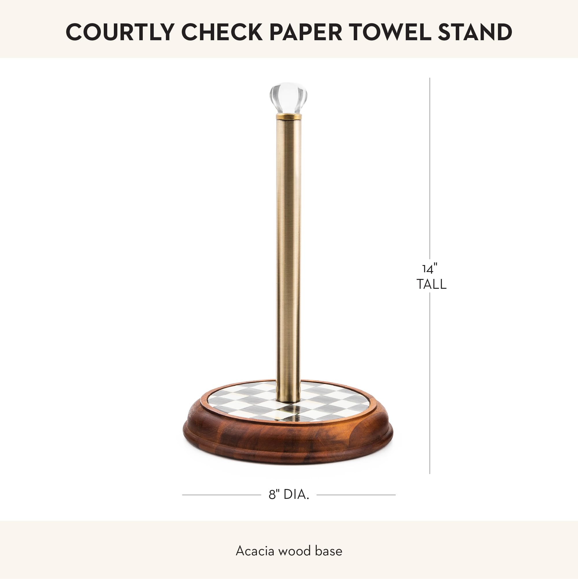 Mackenzie-Childs Wood Paper Towel Holder, Decorative Paper Towel Holder For Kitchen, Black-And-White Courtly Check