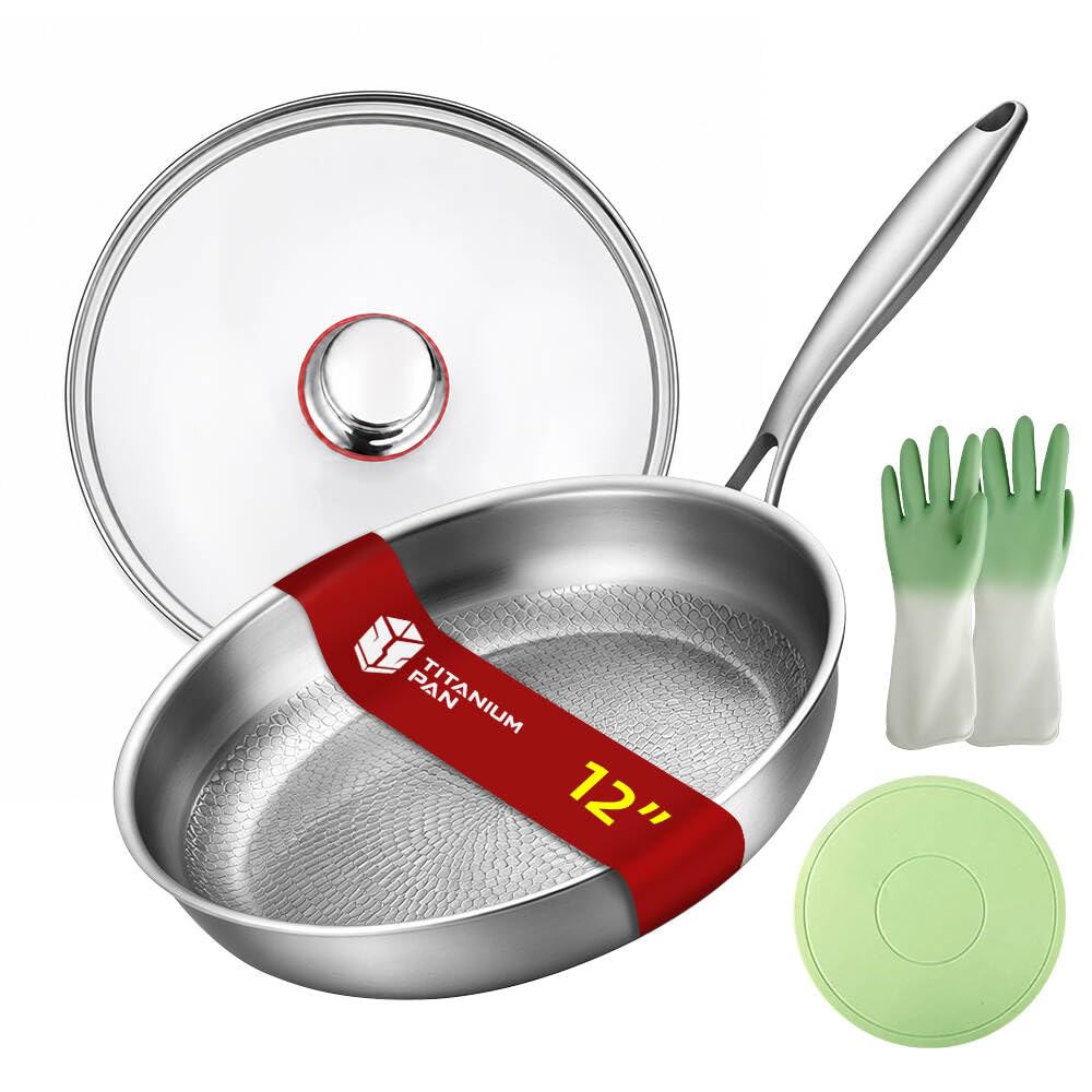 12Inch Titanium Pro Pan Hammered Frying Pan with Lid