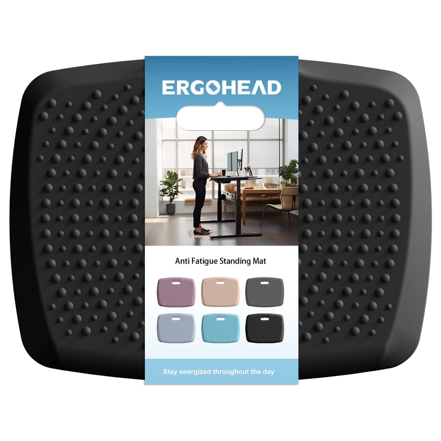 Ergohead Anti Fatigue Kitchen Floor Mat Comfort Standing Mat, Portable Office Standing Desk Mat, Multi-Purpose Kitchen Rug, Buil