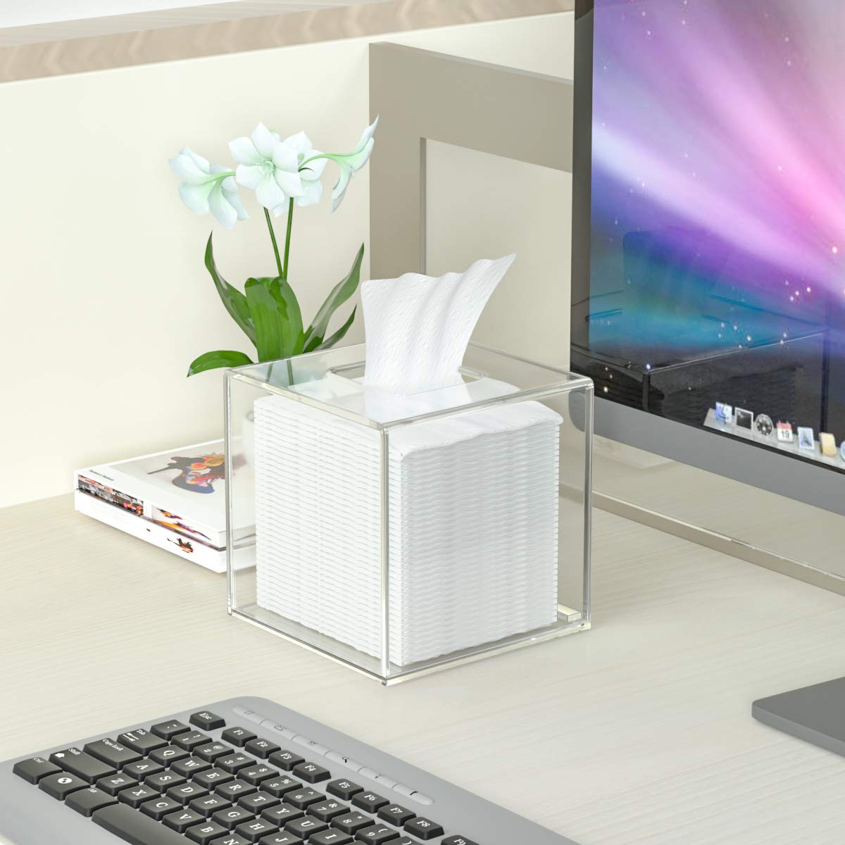 Hiimiei Acrylic Tissue Box Cover 5.4X5.4X5.4 ' ' Clear Tissue Holder Napkin Dispenser For Home Office Restaurant-Clear