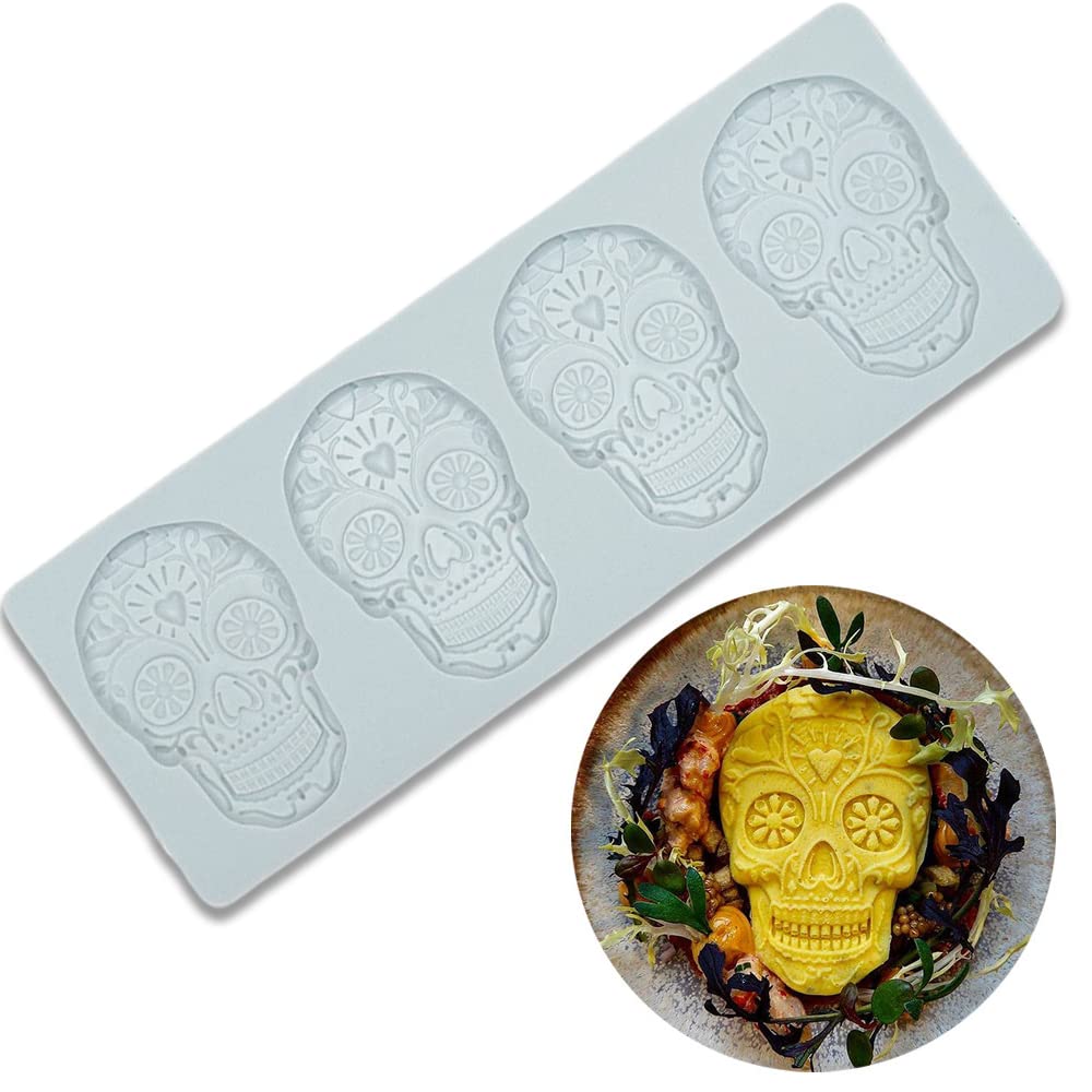 Cestony Halloween Skull Lace Embossing Mat Texture Fondant Impression Mat Decorating Silicone Molds For Diy Cake Biscuit Cookies