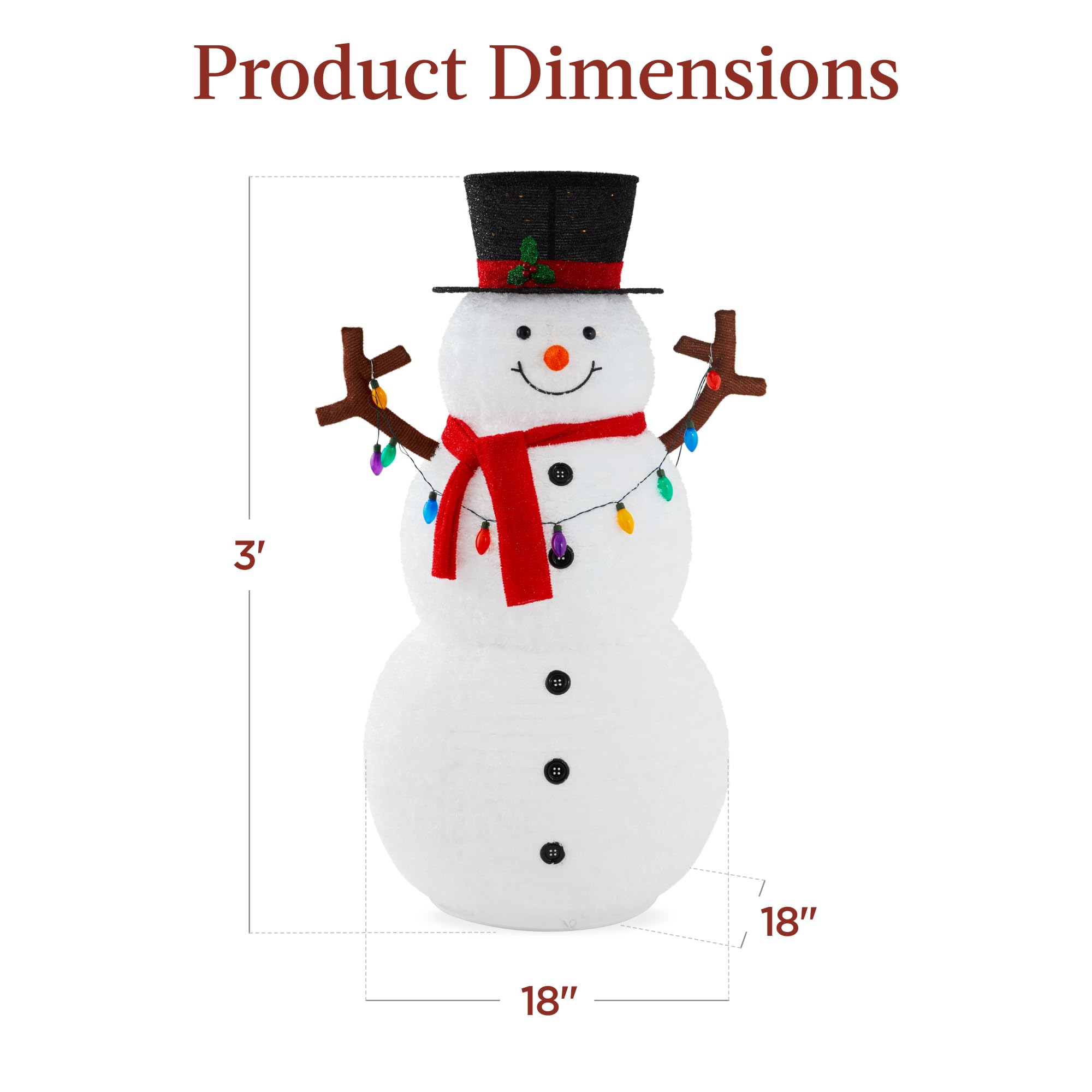 Best Choice Products 3ft Lighted Pop-Up Snowman, Large White Outdoor Christmas Holiday Decoration w/ 100 LED Lights, Hat, Scarf,