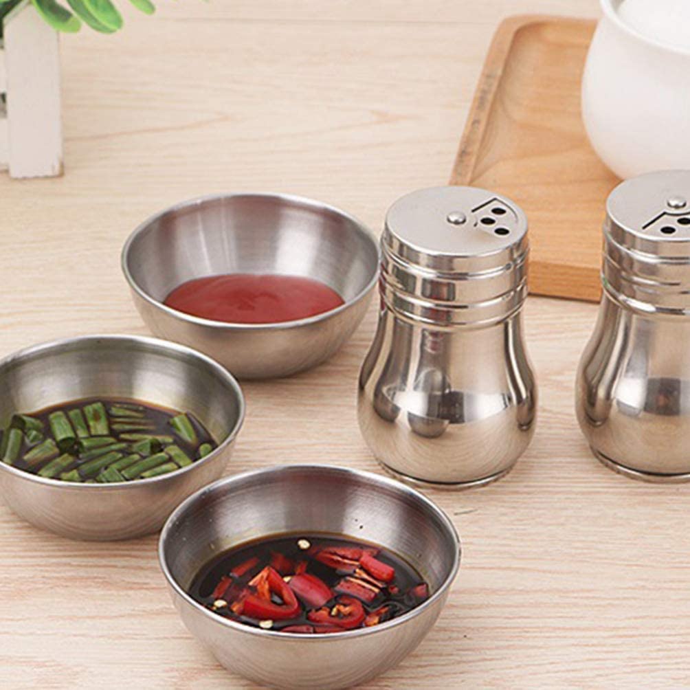 Jasni 6Pcs Stainless Steel Sauce Dishes Condiment Sauce Cups Seasoning Dishes Dip Bowls Serving Dishes Sushi Soy Dishes Silvery