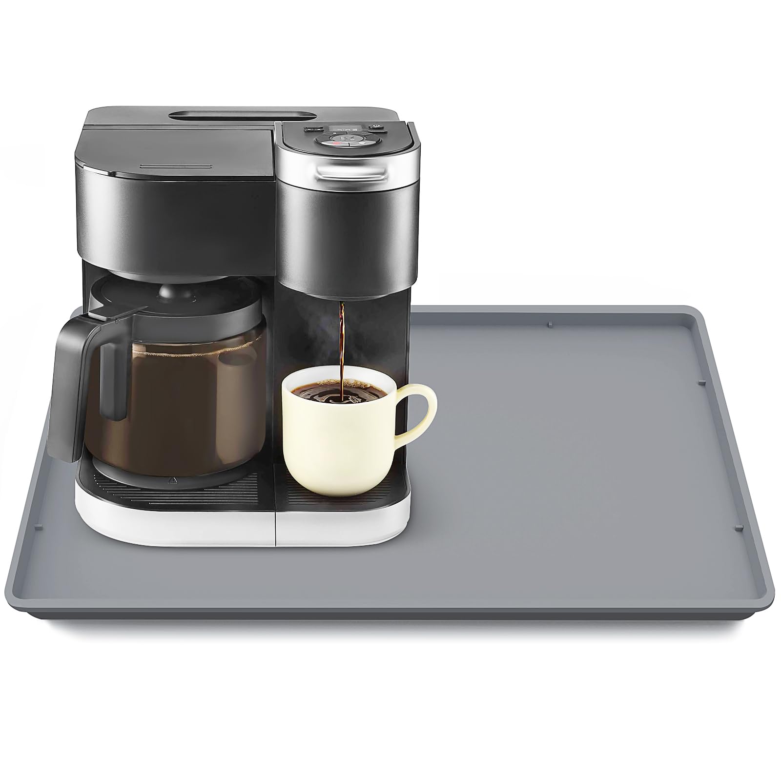 Tohonfoo Silicone Coffee Maker Mat With Lip, 19.7'' X 15'' Heavy Duty Coffee Maker Mat For Countertops, Coffee Tray Fit Under Co