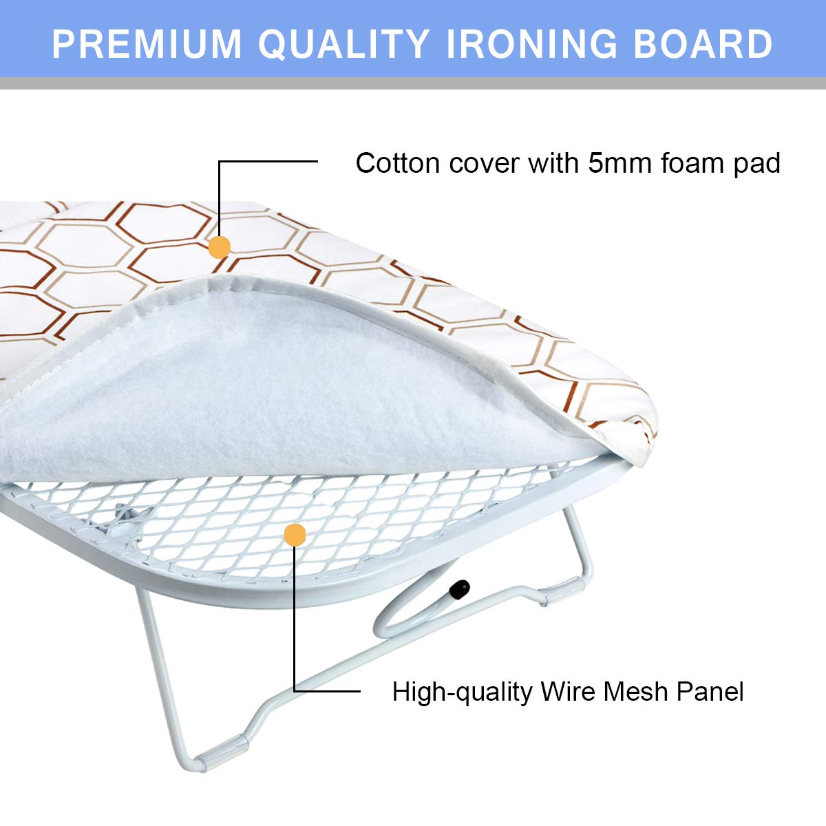 Small Tabletop Ironing Board 30'' L X 12'' W Heavy Duty Ironing Board With Mesh Metal Base & 100% Cotton Cover,Hook For Hanging,