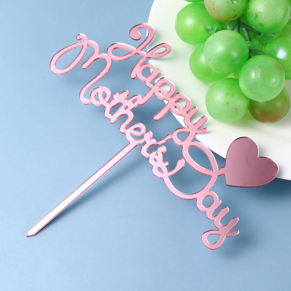 10Pcs Happy Mothers Day Cake Toppers Acrylic Cake Picks For Mothers Day Birthday Cake Decoration - Rose Gold
