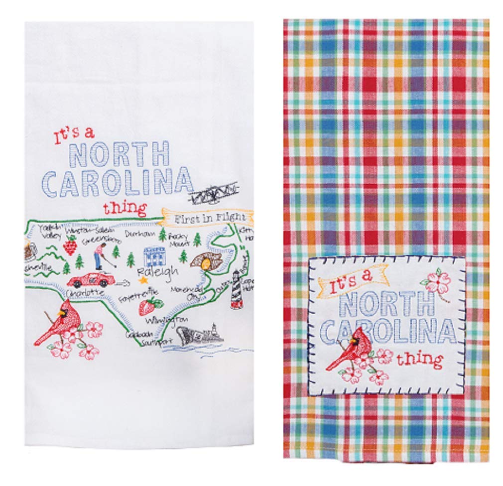Kaydeedesigns 2 Piece Kay Dee Home State Of North Carolina Embroidered Kitchen Towel Bundle, Multicolored
