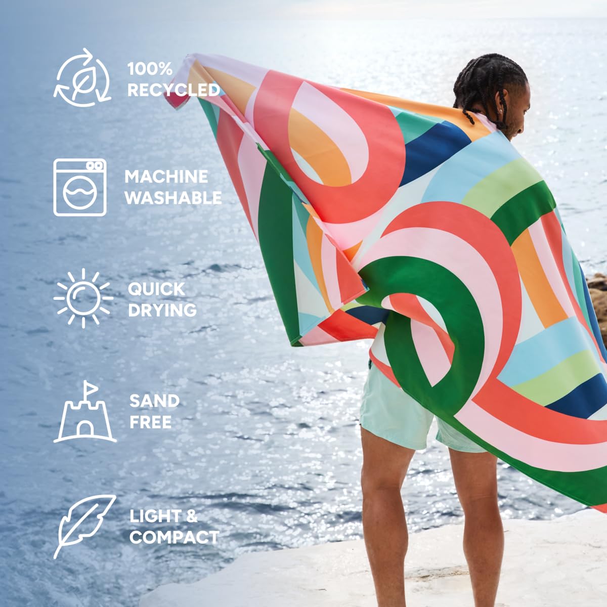 Dock & Bay Beach Towel - Quick Dry, Sand Free - Compact, Lightweight - 100% Recycled - Includes Bag - Fruit Loops - Extra Large