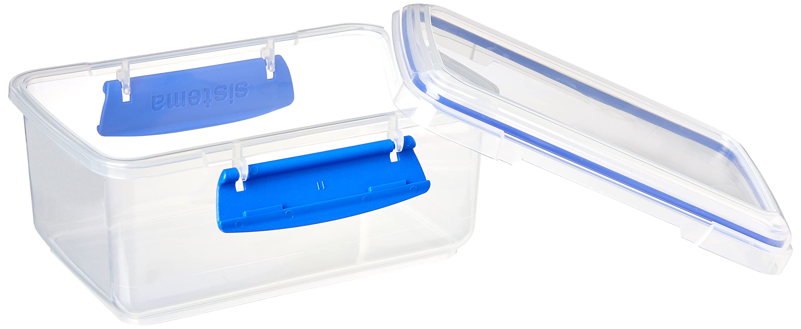 Sistema Klip It Rectangular Collection Food Storage Container, 33.8 Oz./1.0 L, Clear/Blue, 3 Count
