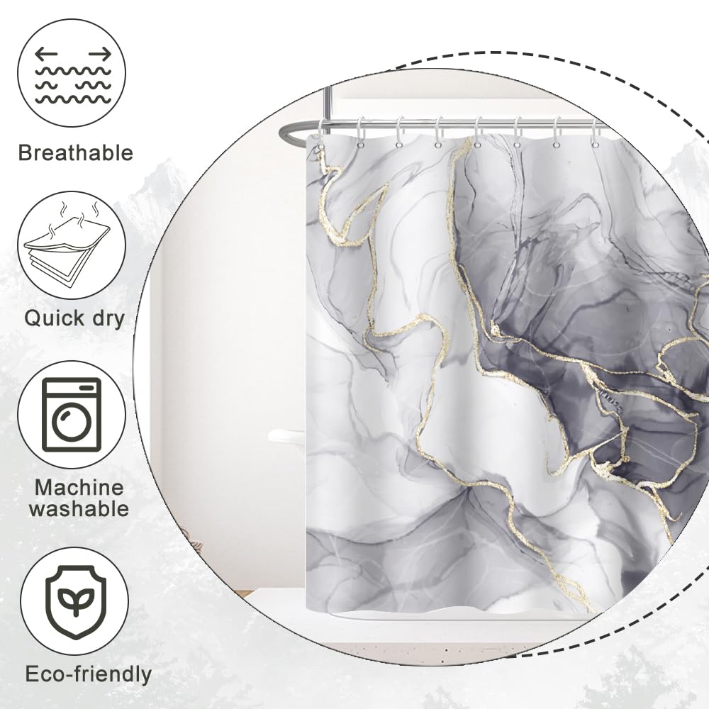 Ruelvth Grey Shower Curtain, Ombre Grey Marble Shower Curtain For Bathroom Modern Aesthetic Ink Texture Waterproof Fabric Shower