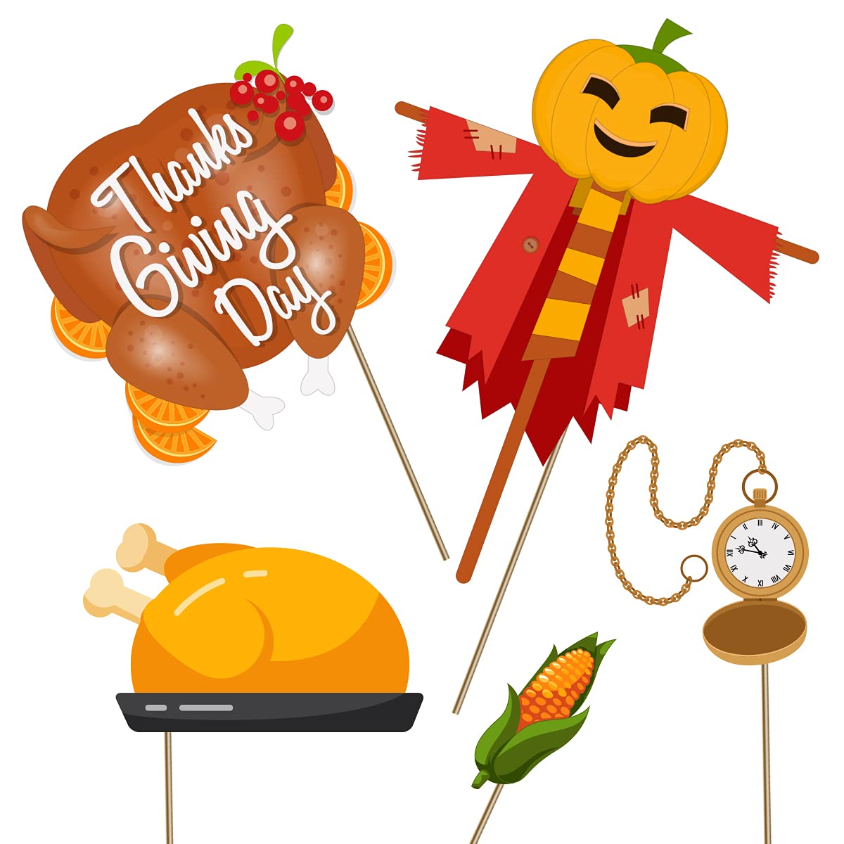 33Pcs Thanksgiving Photo Booth Props Funny Turkey Day Fall Photo Props Kits Diy Selfie Festival Autumn Pumpkin Props With Stick