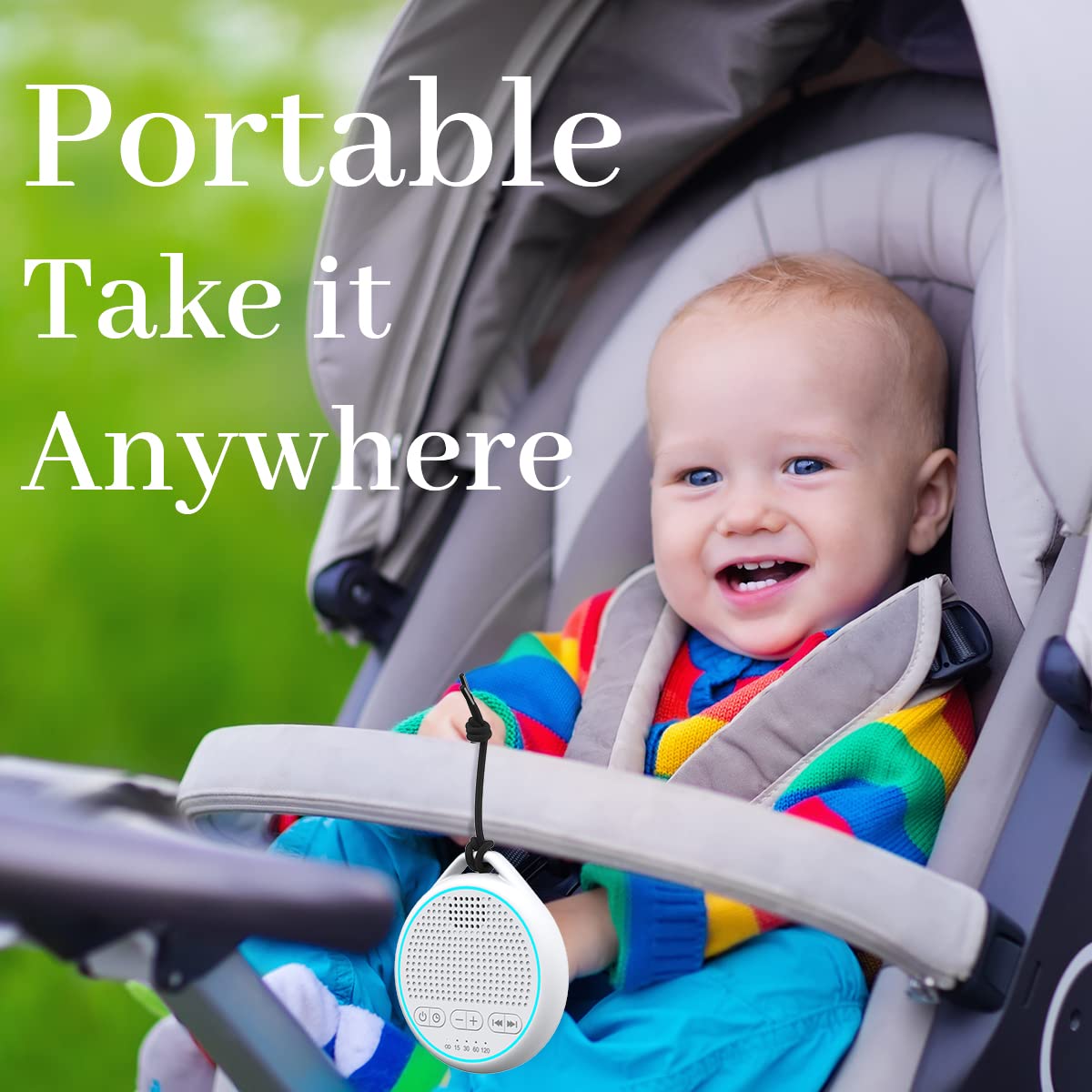 Fourair White Noise Sound Machine with 25 Soothing Sounds Powered by USB or Battery Portable Lanyard for Travel 32 Volume Levels 5 Timers and Memory Function for Baby Kids Adults Sleeping (White)