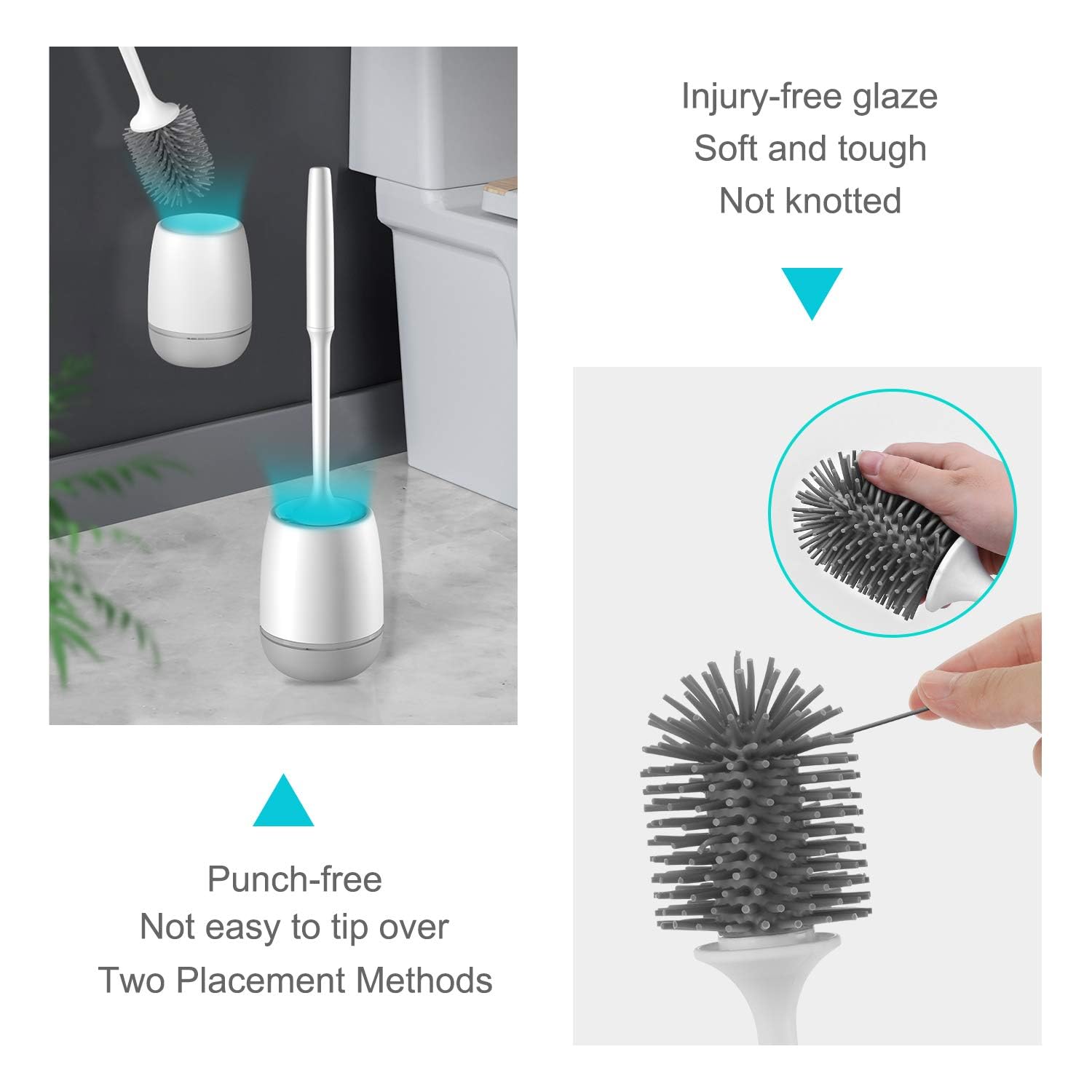 Hetlesh Toilet Brush And Holder Set For Bathroom, Flexible Toilet Cleaning Bowl Brush Head With Silicone Bristles, Compact Size