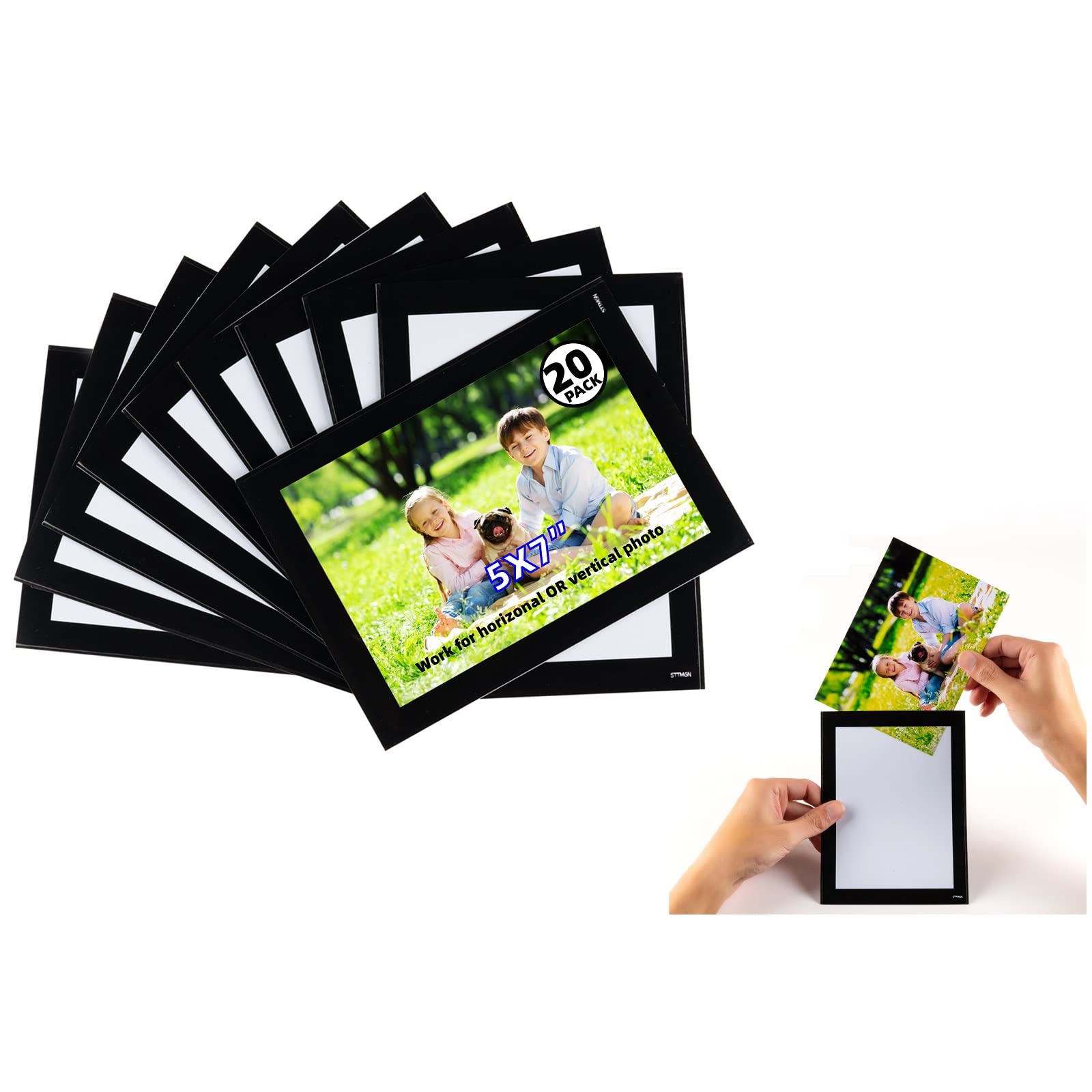 STTMGN 5X7 Magnetic Picture Frames for Fridge (20 Pack),Magnets Photo Pockets/Sleeves,Printing Black Border