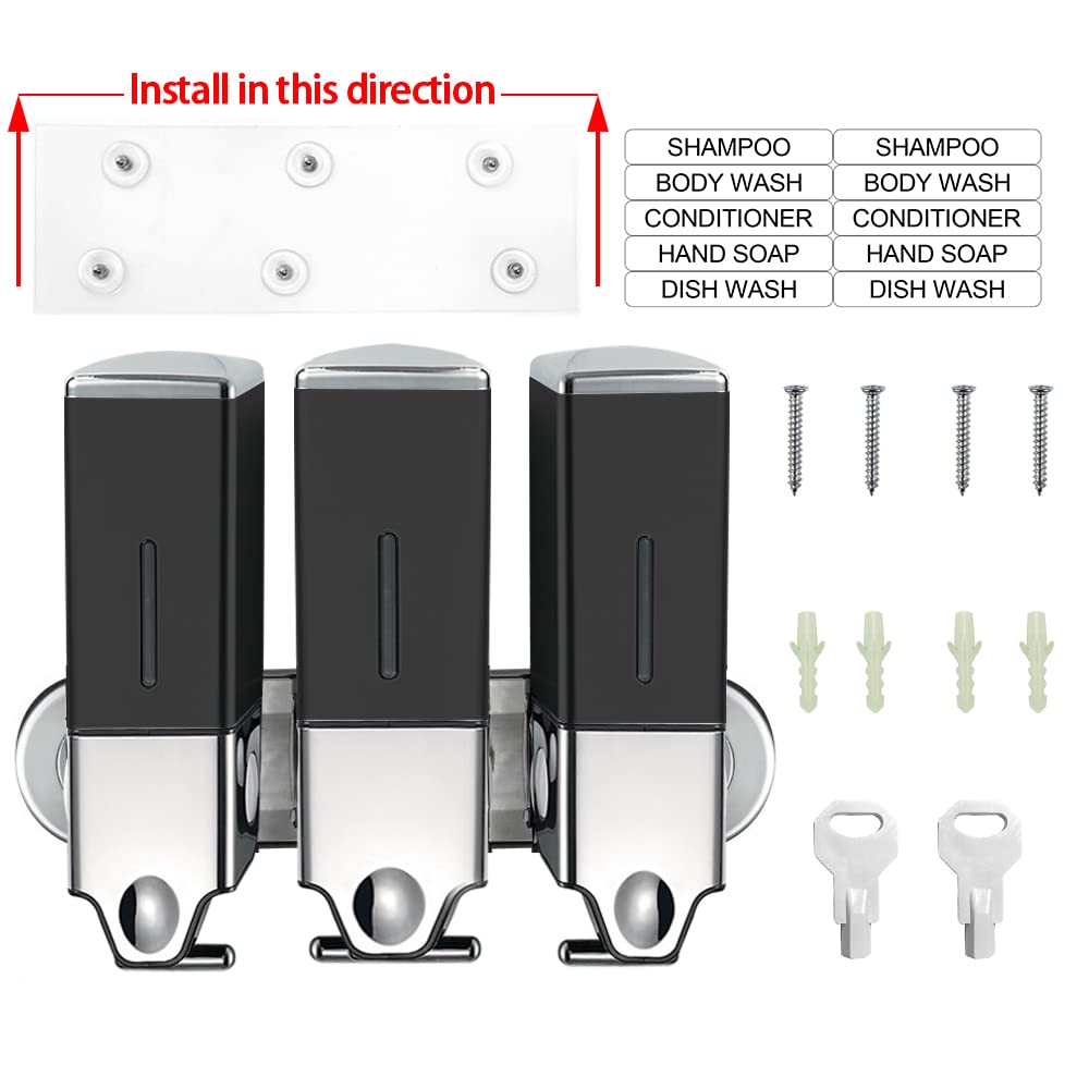 No-Drill 3 Pack 500Ml Wall Mounted Soap Dispenser For Bathroom And Kitchen, Shampoo And Conditioner Dispenser Drill Free With Ad