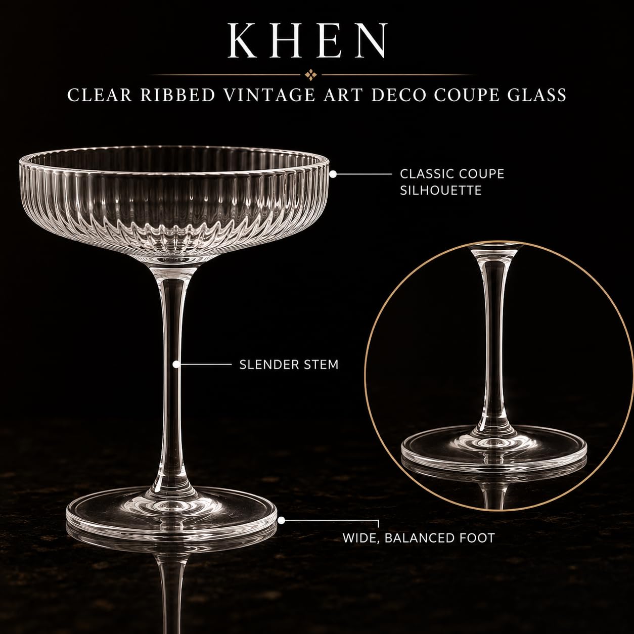 Como Ribbed Champagne Coupe Cocktail Glassware, Set of 12