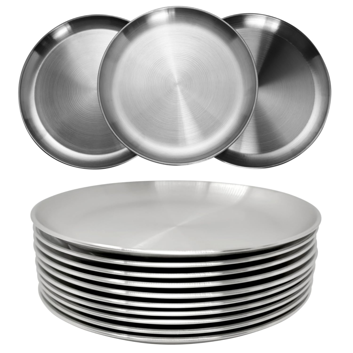 CAMBUY Stainless Steel Plates 9 inch 304 Metal Lightweight Unbreakable Dinner Dishes Plates Set Non-Toxin Dishwasher Safe BPA Fr