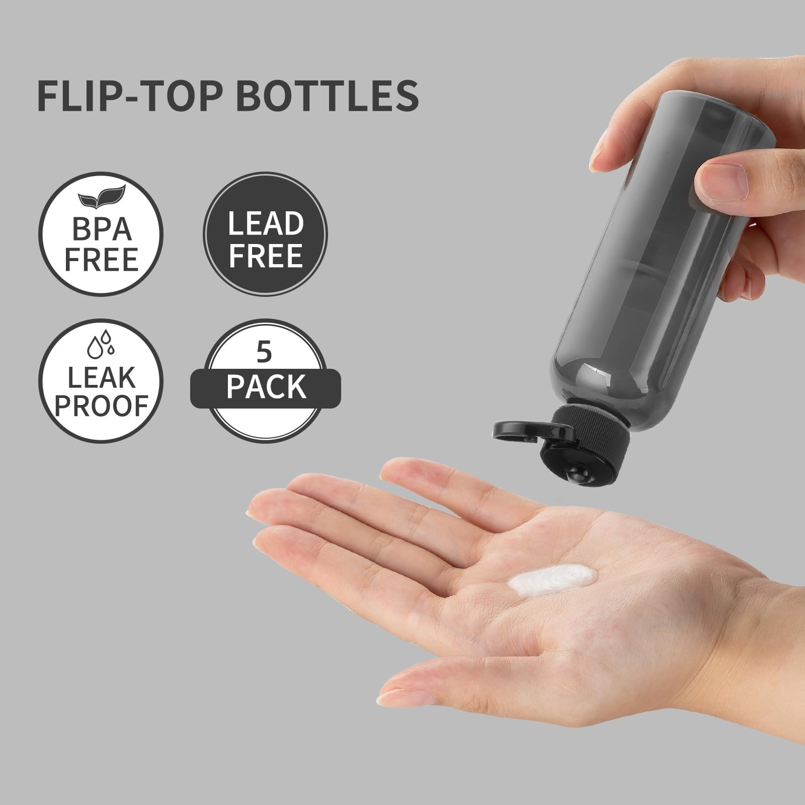 Lisapack 3.4Oz Travel Bottles With Flip Cap (5 Pcs) Empty Dispenser Container For Travel Size Cosmetics (100Ml, Black)