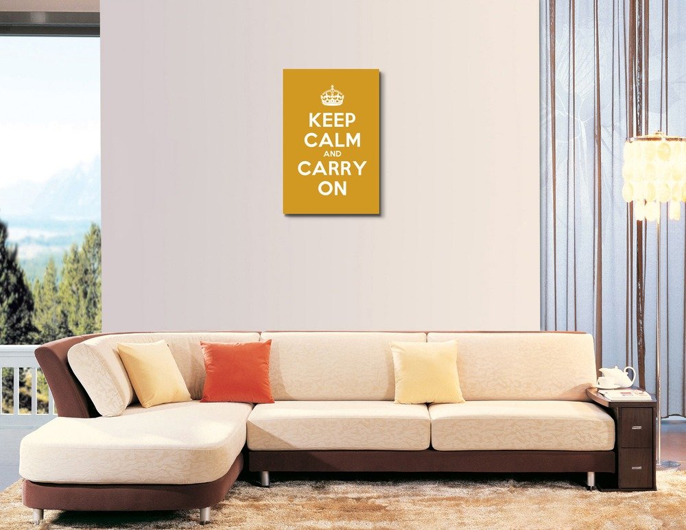 Canvas Wall Art Gallery Wrap Canvas Prints - Keep Calm And Carry On | Stretched Dark Yellow Canvas Home Art Ready To Hang - 24''