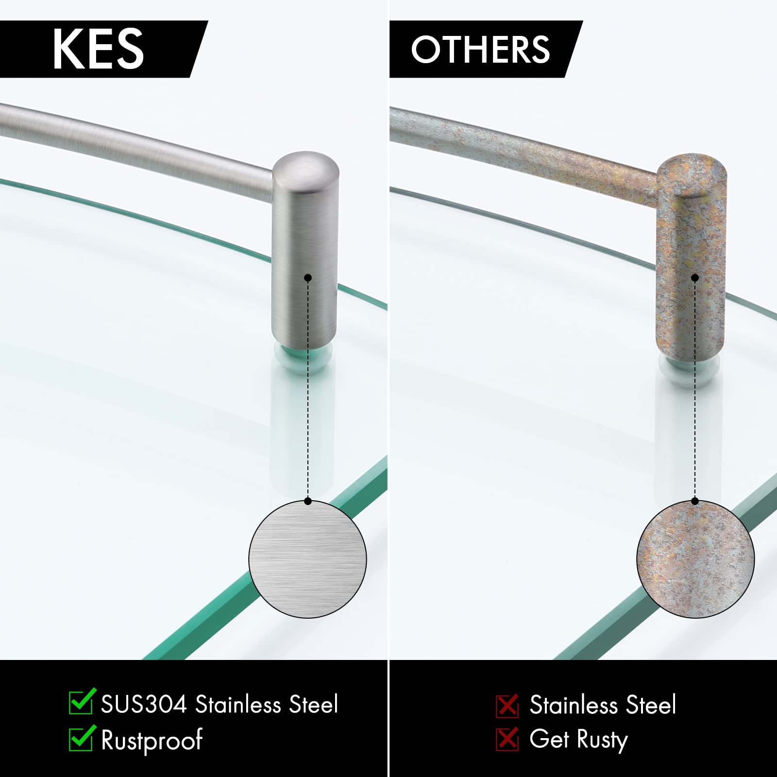 Kes Glass Corner Shelf For Bathroom Corner Shelf 2 Pack Tempered Glass Shelf With Rail Sus 304 Stainless Steel Wall Mounted Brus