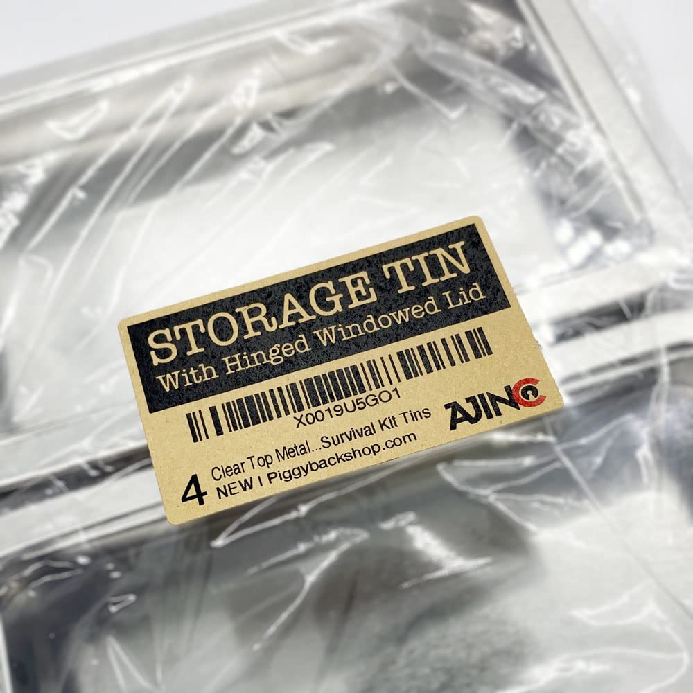 Clear Top Metal Tin Box 7Oz Plain Silver Hinged Blank Storage Case, Crafts, Survival Kit Tins 5.5''X3.5'' (4X)