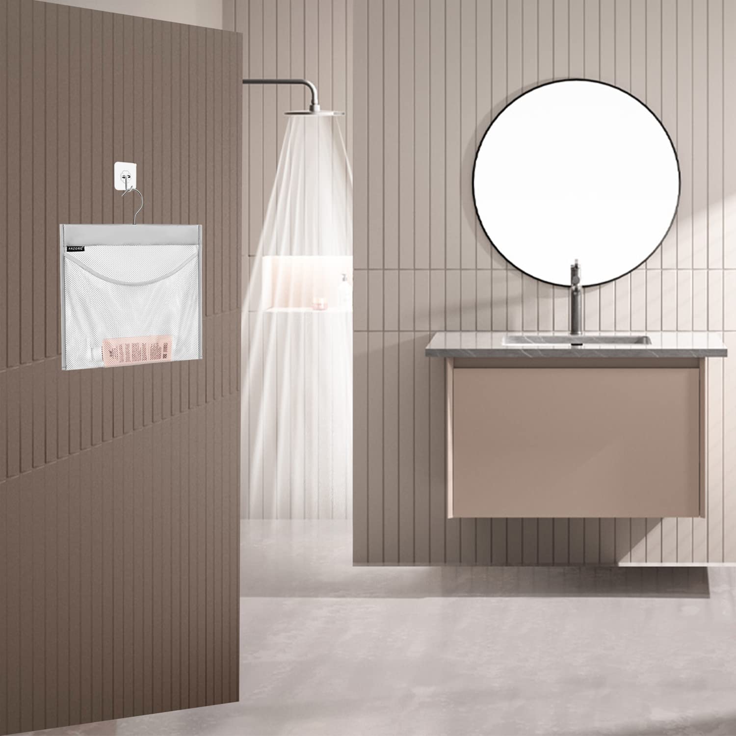 Anzorg Mesh Shower Organizer Hanging Caddy Quick Dry Bathroom Storage For Toiletry Accessories With Rotating Hanger (1 Pocket)