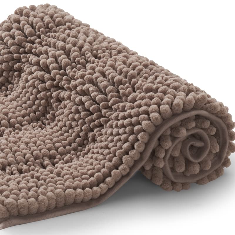 Tengtenglink Bath Mats For Bathroom,Thick Soft Chenille Floor Mats,Non Slip Shower Mats Ultra Water Absorbent Doormat (Camel, 16