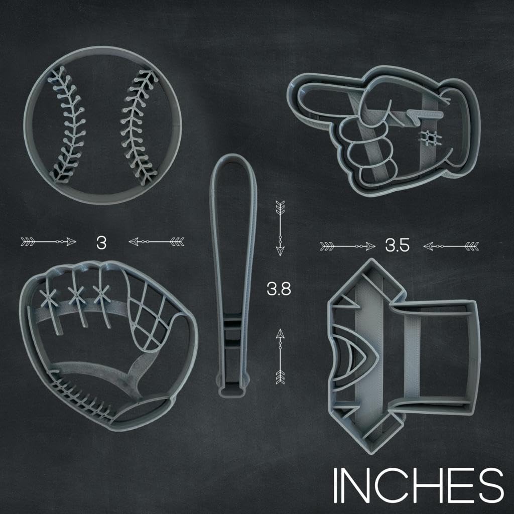 Moose Goods Baseball Cookie Cutter Set Of 5 - Sports Cookie Cutters Shapes & Stamp, Baseball Jersey Cookie Cutter For Diy Baking