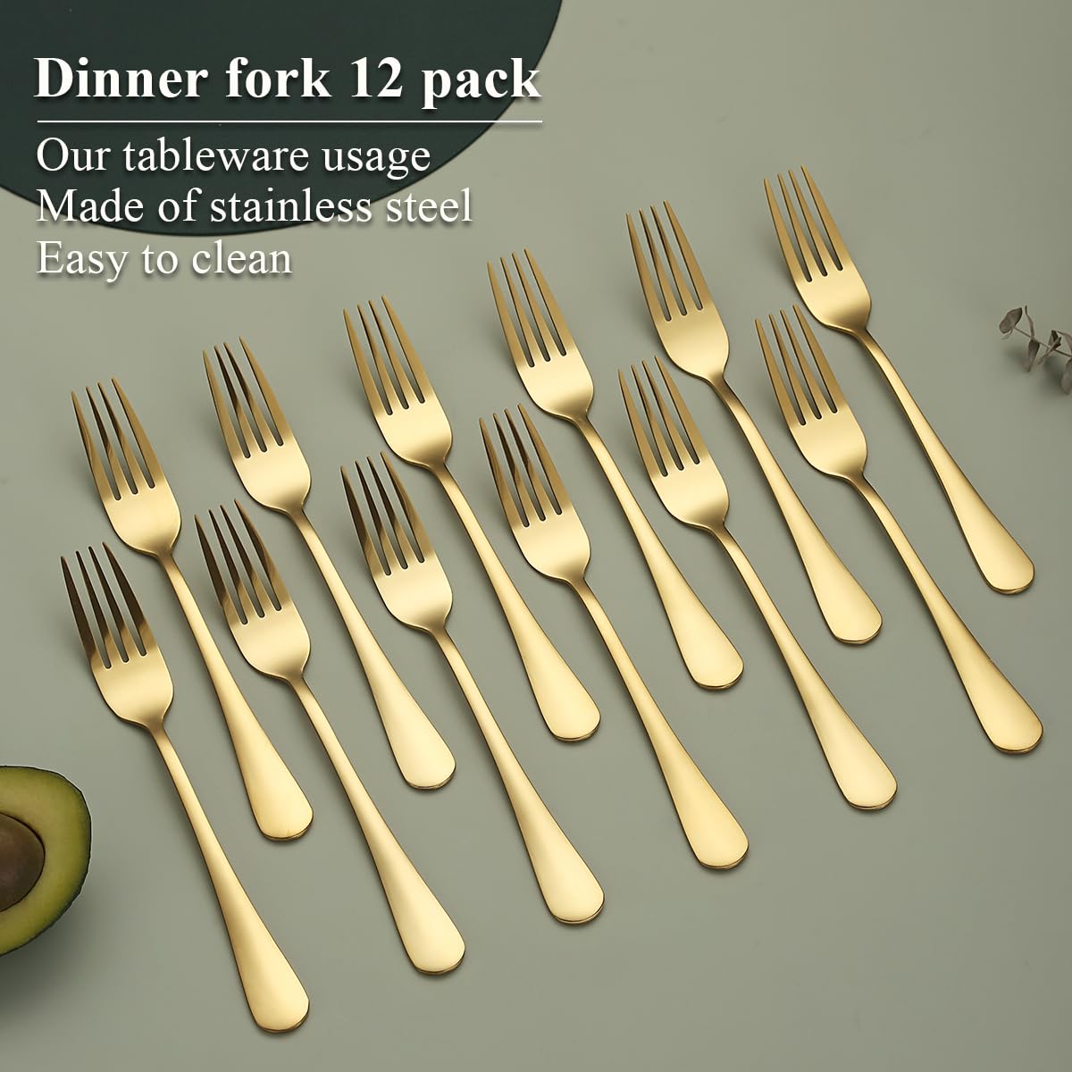 Evanda Gold Dinner Fork 12 Pieces  Gold Titanium Plating Stainless Steel 8.07inch Forks  Cake Forks  Table Forks Dessert Forks  Easy To Clean  Dishwasher Safe