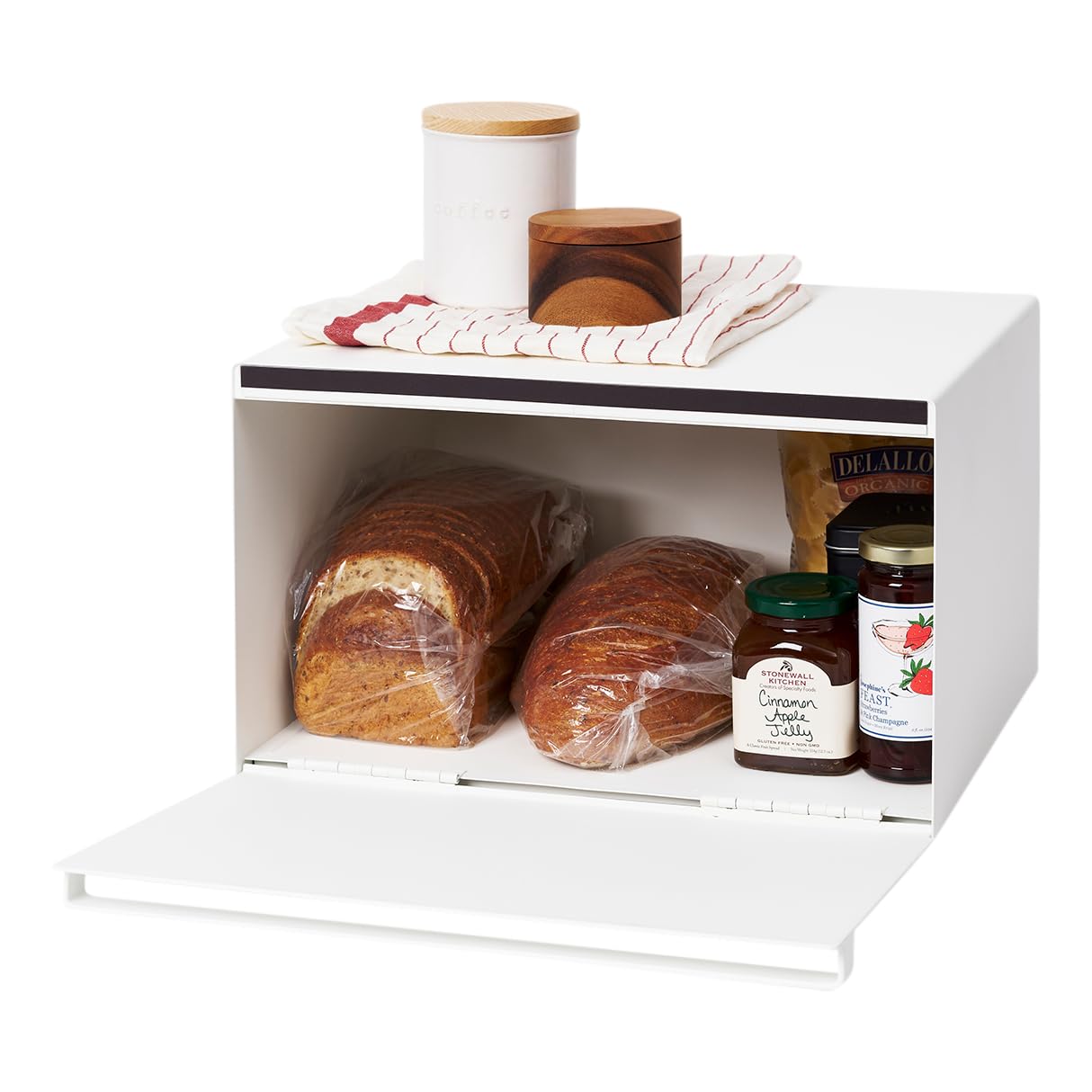 Yamazaki Home Tower Bread Box Keeper Holder Container, Metal Bread Holder Saver, Slim Space Saving Counter Storage - Horizontal