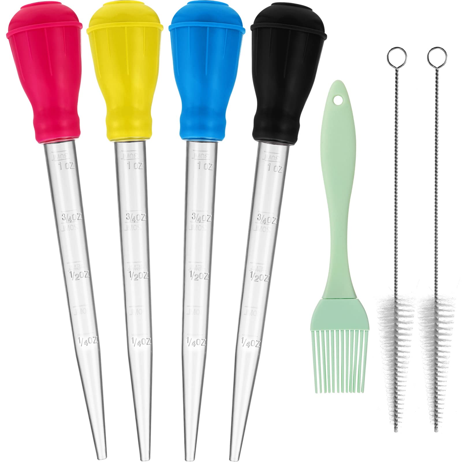 Nylon Heat-resistant Turkey Baster Cooking Set Includes Meat Baster, 1 Silicone Basting Brush and 2 Cleaning Brush for BBQ Grill