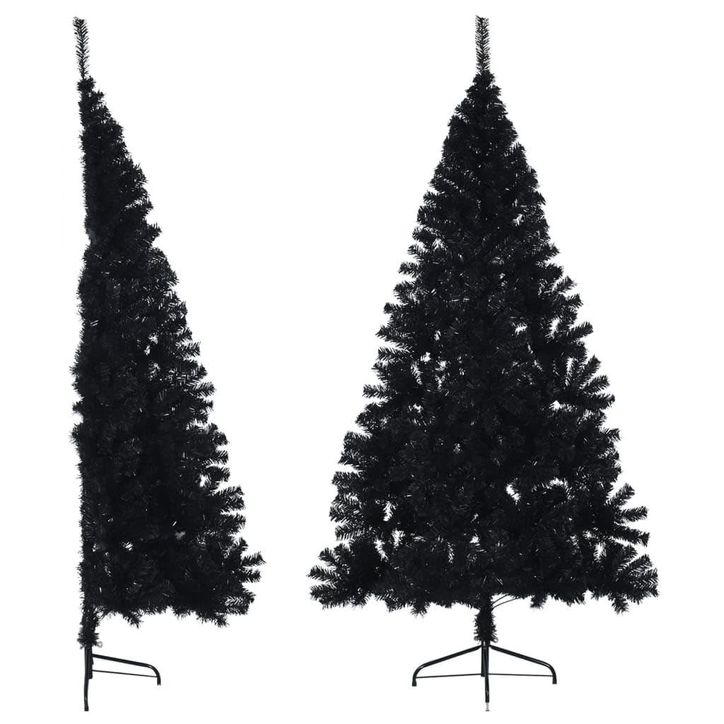 vidaXL 8ft Artificial Half Christmas Tree: Black, Realistic PVC Tips, Durable with Steel Stand, Space-Saving Half-Round Design, Modern Christmas Decorations-Used Condition