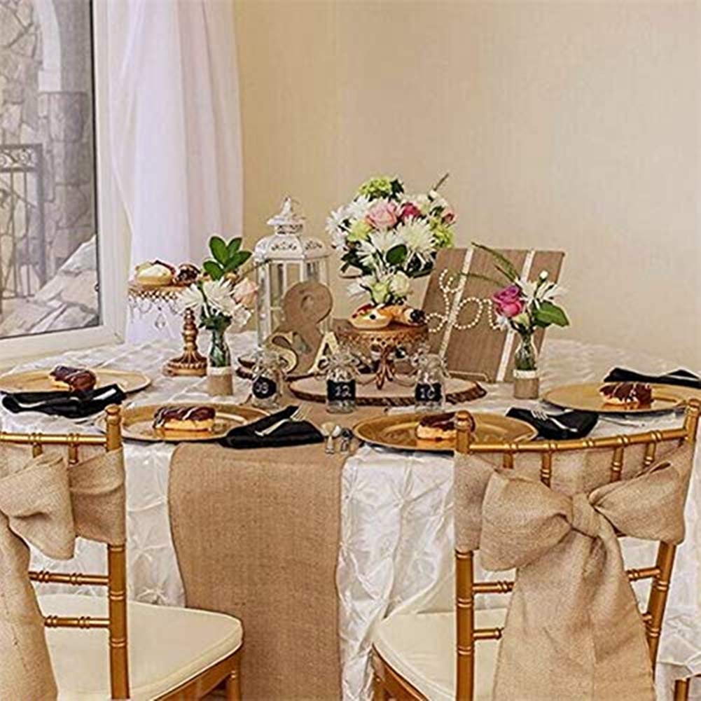 Ozxchixu Jute Burlap Table Runner-12'' Wide X 10 Yards Long Burlap Fabric Roll Perfect For Weddings, Table-Runners, Decorations