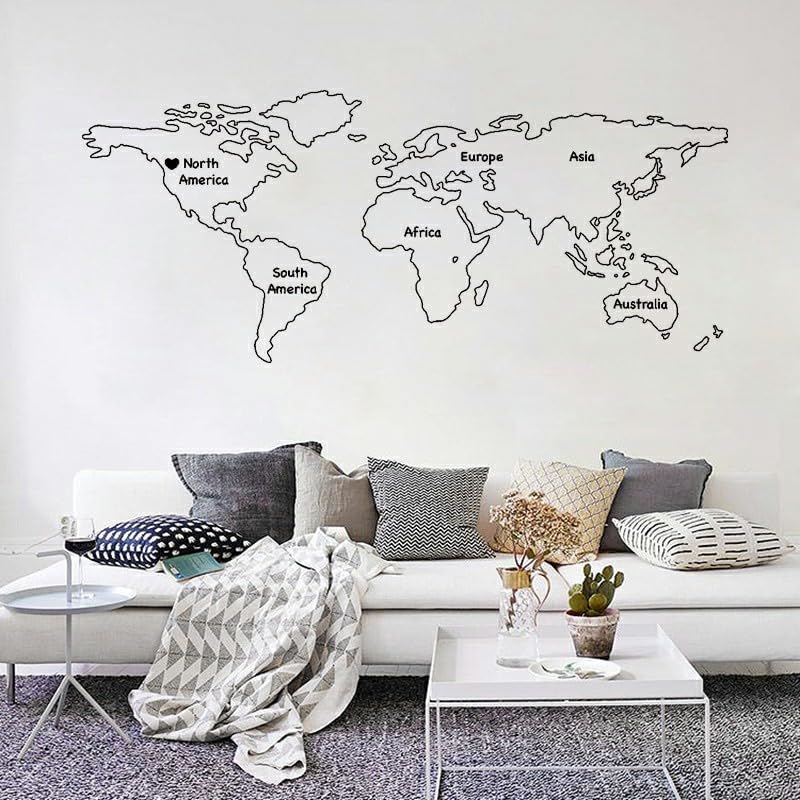 GADGETS WRAP Wall Decal Vinyl Sticker World Map With Names of Continents for Office Home Wall Decoration