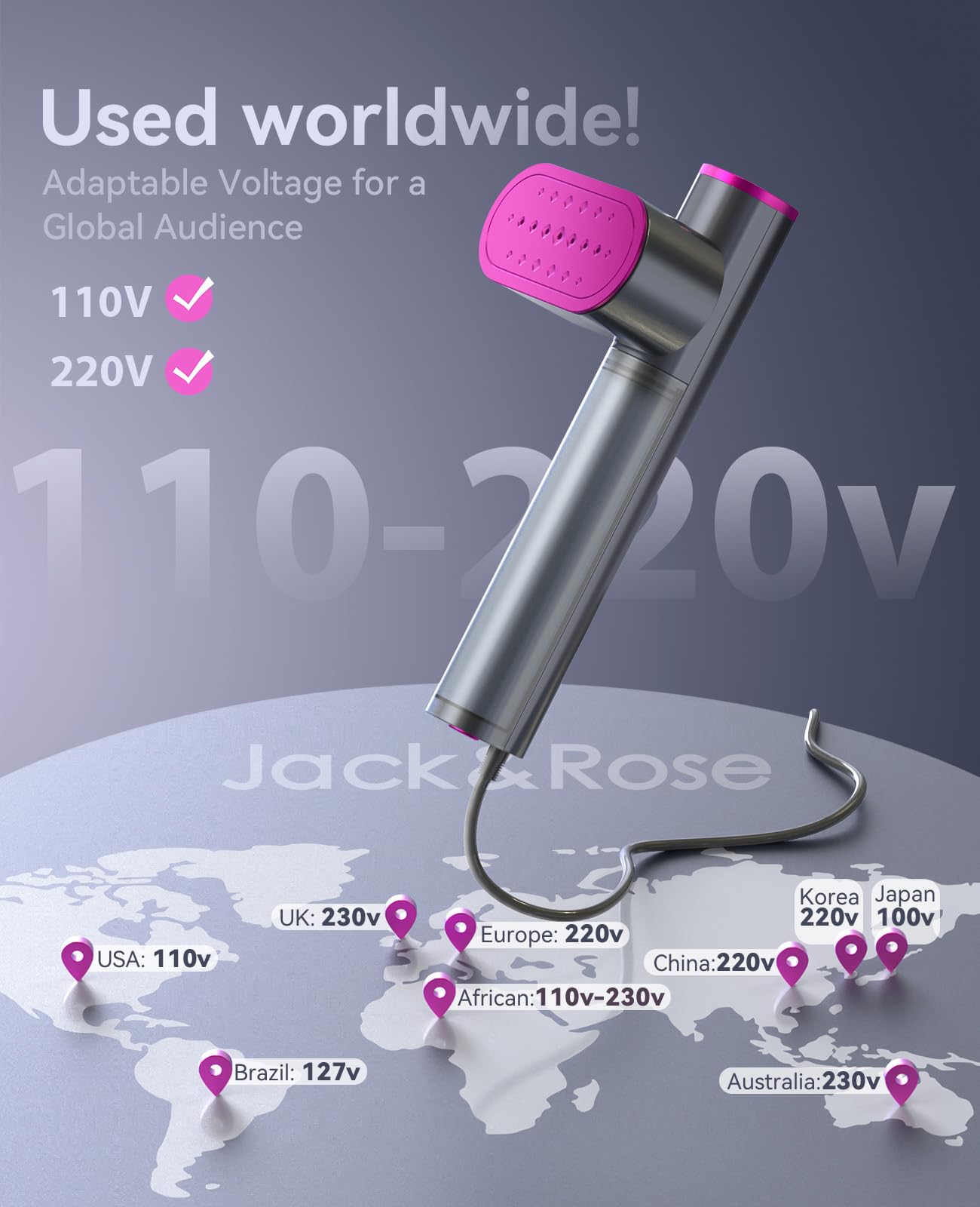 Jack & Rose Travel Steamer - 2-in-1 Portable Clothes Steamer, 15s Heat Up, Small, Purple, Model K1