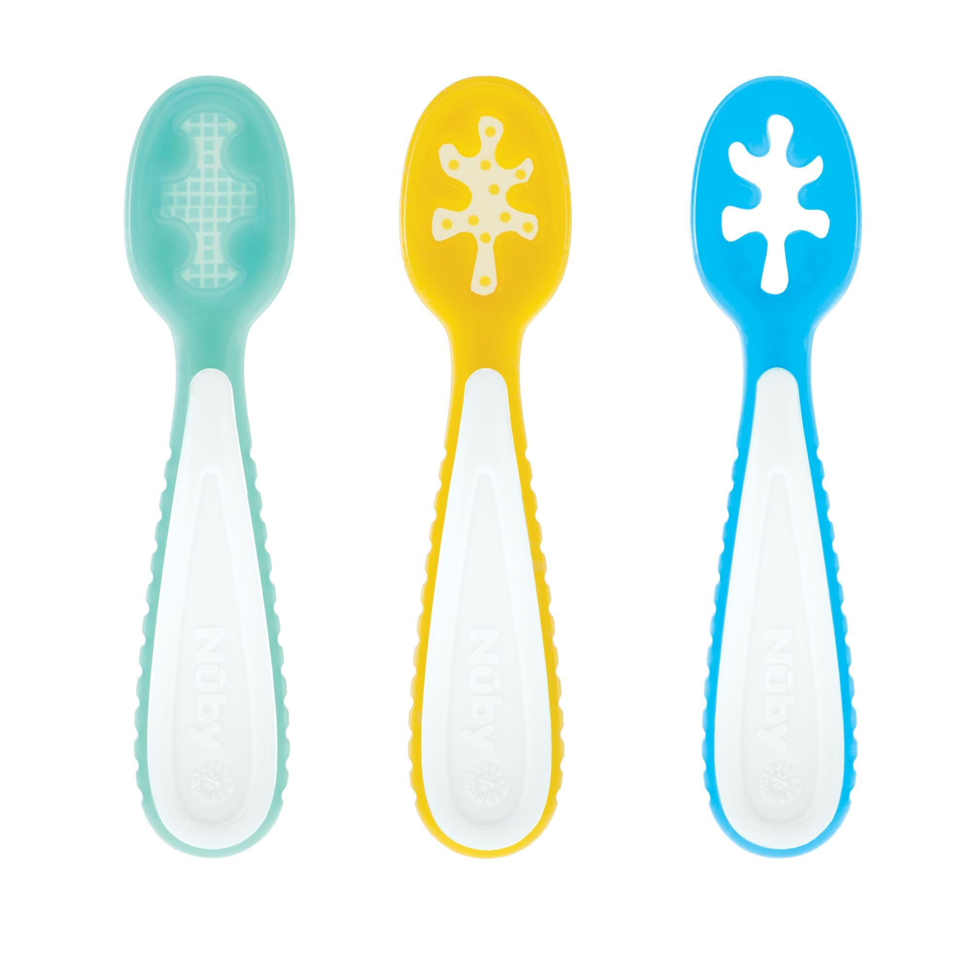 Nuby Babys First Spoons Set - (3-Pack) Feeding Utensils for Babies - 6+ Months - Aqua/Yellow/Blue