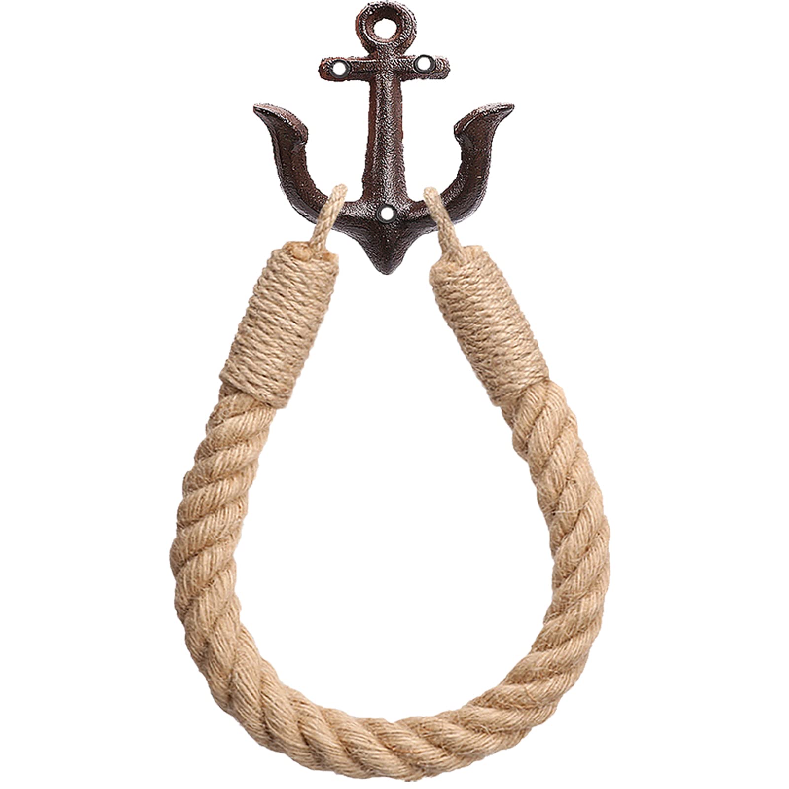 Nautical Rope Toilet Paper Holder Wall-Mounted Towel Ring Nautical Toilet Paper Holder With Metal Hooks Coastal Towel Rack Natur