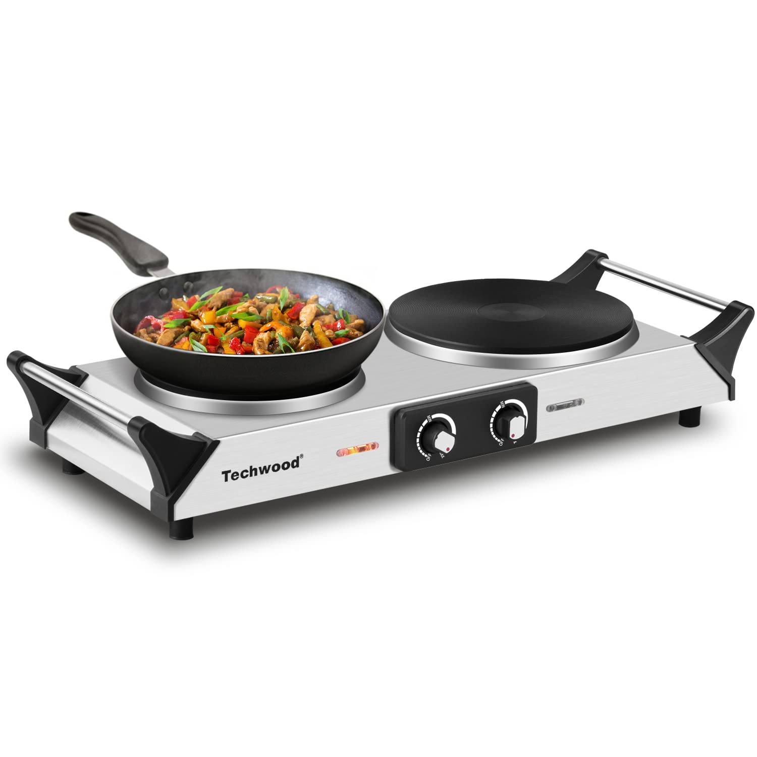 Hot Plate, Techwood Doubel Burner For Cooking, 1800W Countertop Electric Stoves With Adjustable Temperature & Stay Cool Handles,