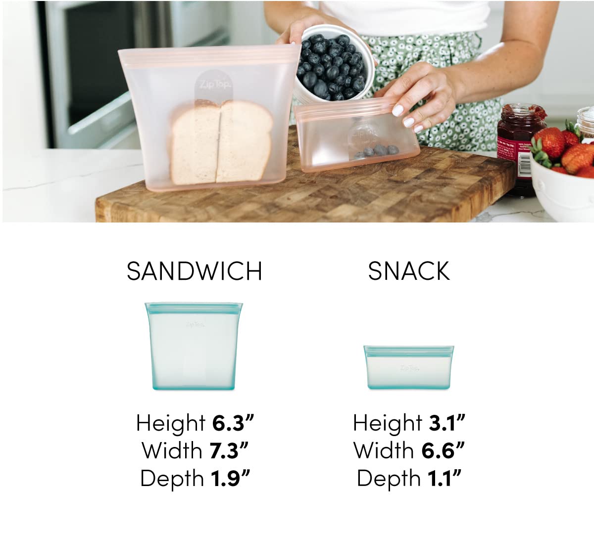Zip Top Reusable Food Storage Bags | 3 Bag Set [Frost] | Silicone Meal Prep Container | Microwave, Dishwasher And Freezer Safe |