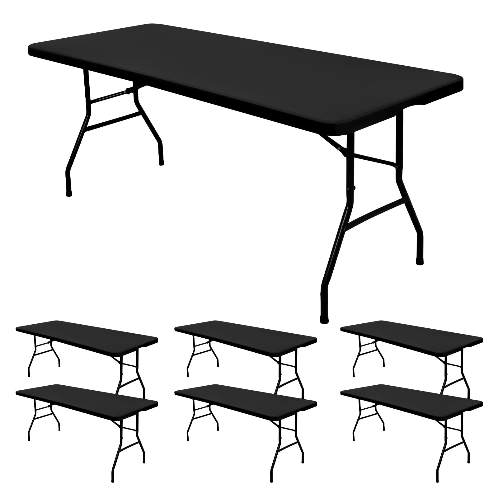 6 Pack Stretch Fabric Table Top Cap Cover, Fits 6' Tables, Spandex Table Covers Washable Elastic Universal Rectangle Tablecloth