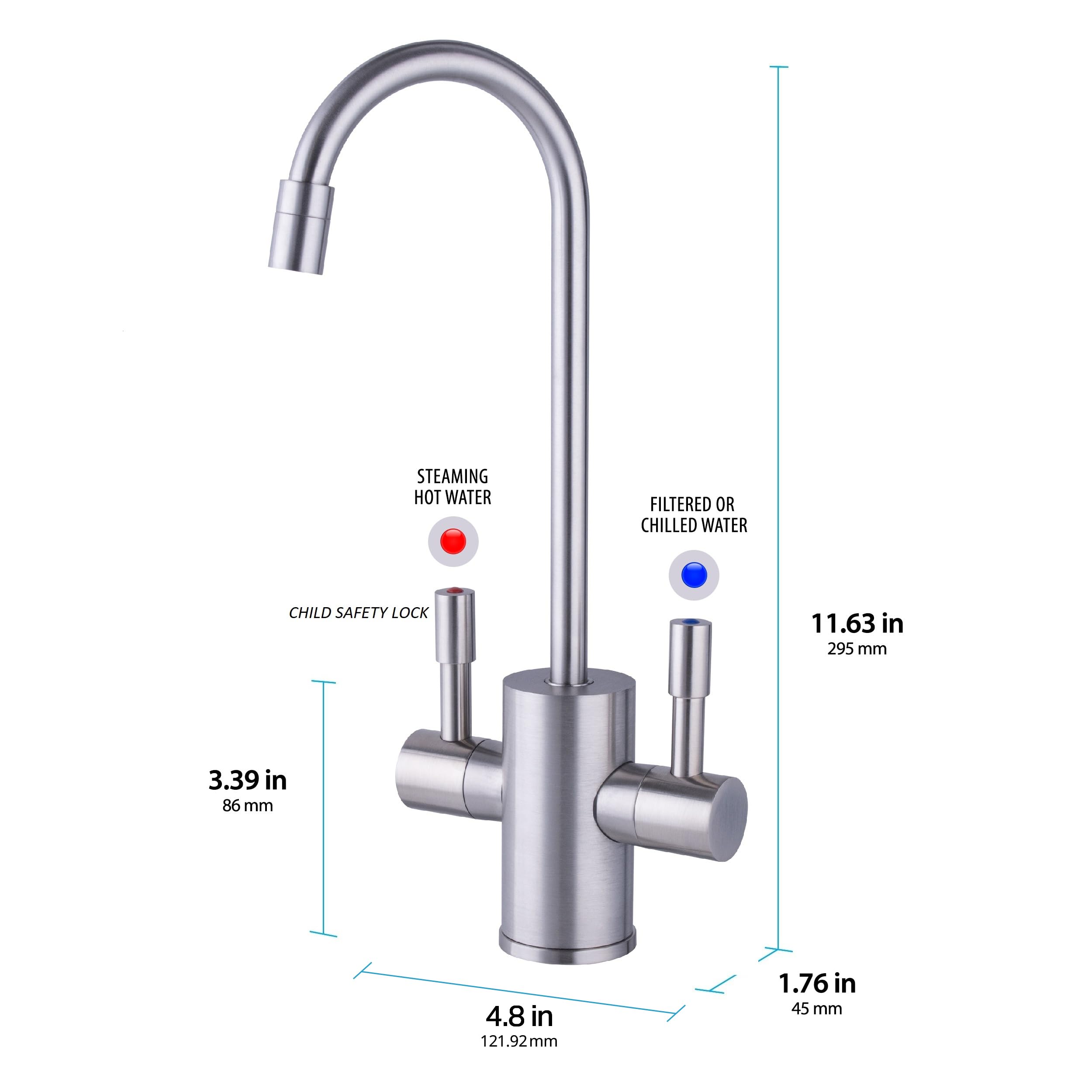 Ready Hot 41-RH-300-F560-BN Instant Hot Water Dispenser System  2.5 Quarts  Digital Display Dual Lever Hot and Cold Water Faucet Brushed Nickel