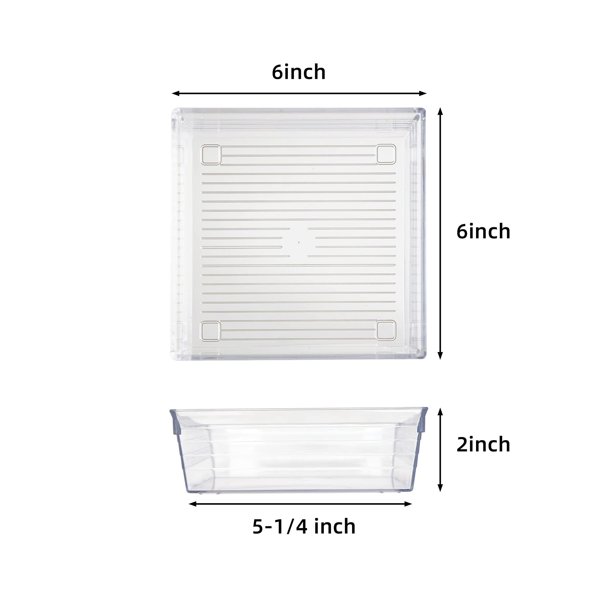 Backerysupply Clear Plastic Drawer Organizer Tray for Vanity Cabinet (6''  6''  2'',Set of 8),Storage Tray for Makeup, Kitchen U