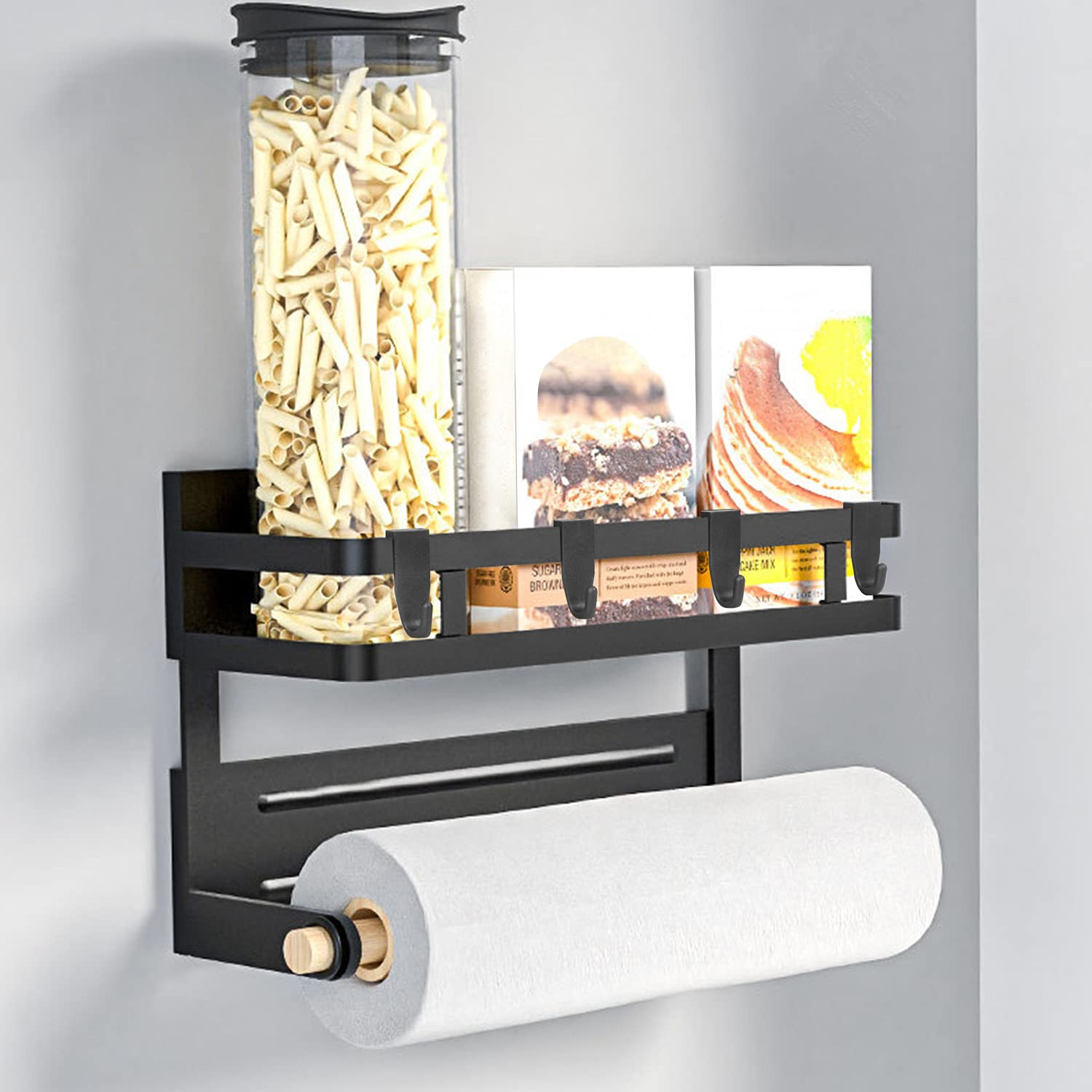 Hokipo Magnetic Shelf For Fridge Spice Rack Organizer For Refrigerator With Napkin Paper Towel Holder And 4 Hooks (KoAr3740)